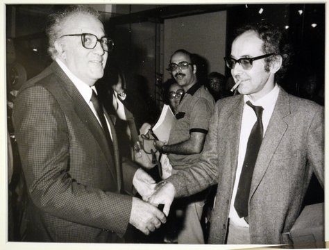 Federico Fellini et Jean-Luc Godard à la Mostra de Venise en 1983